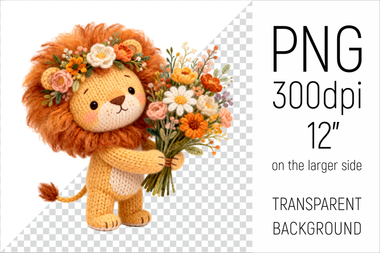 Knitted Baby Lion with Flowers | Mother’s Day Woodland Anima