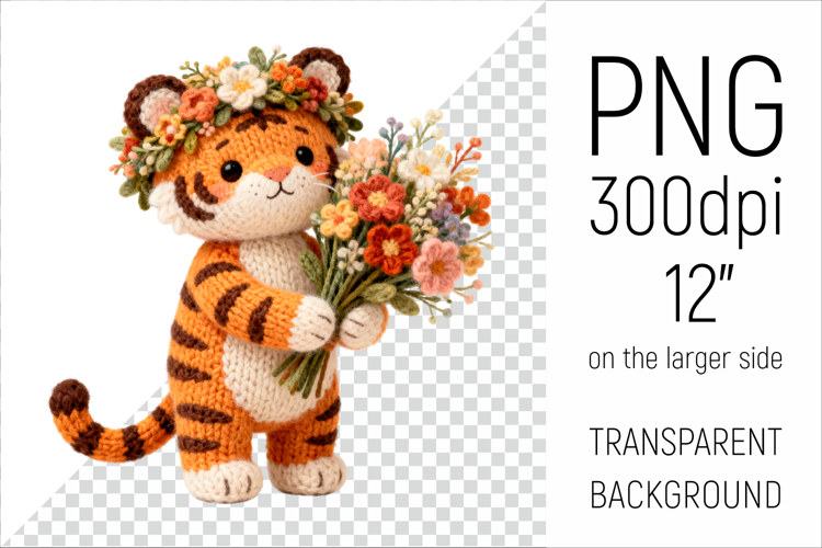 Knitted Baby Tiger with Flowers | Mother’s Day Woodland Anim
