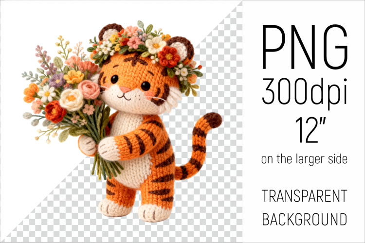 Knitted Baby Tiger with Flowers | Mother’s Day Woodland Anim