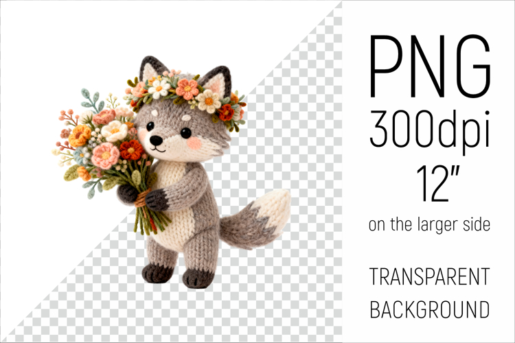 Knitted Baby Wolf with Flowers | Mother’s Day Woodland Anima