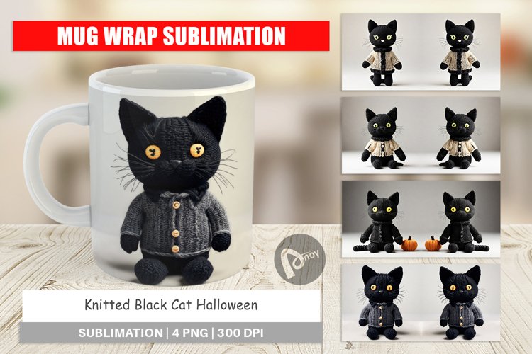 Mug Wrap Design Knitted Black Cat