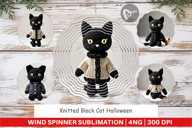 Wind Spinner Knitted Black Cat