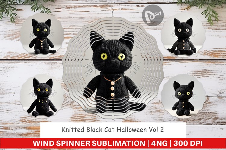 Wind Spinner Knitted Black Cat