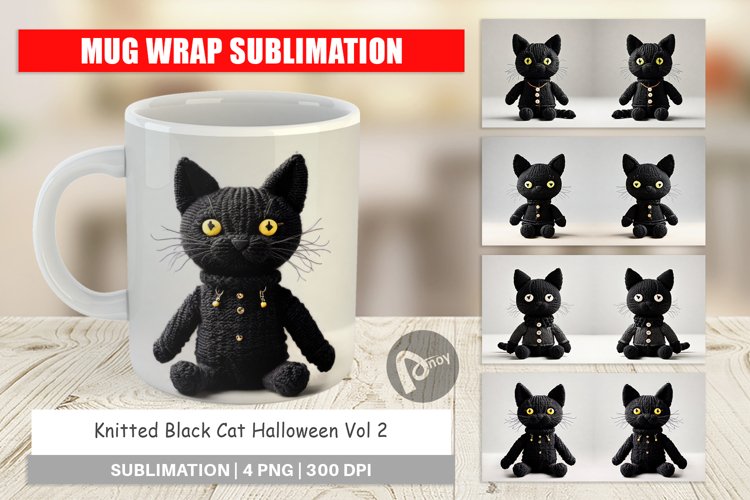 Mug Wrap Design Knitted Black Cat