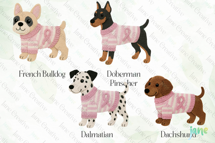 Knitted Breast Cancer Awareness Dogs Clipart