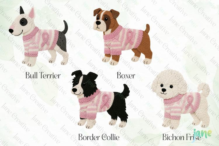 Knitted Breast Cancer Awareness Dogs Clipart