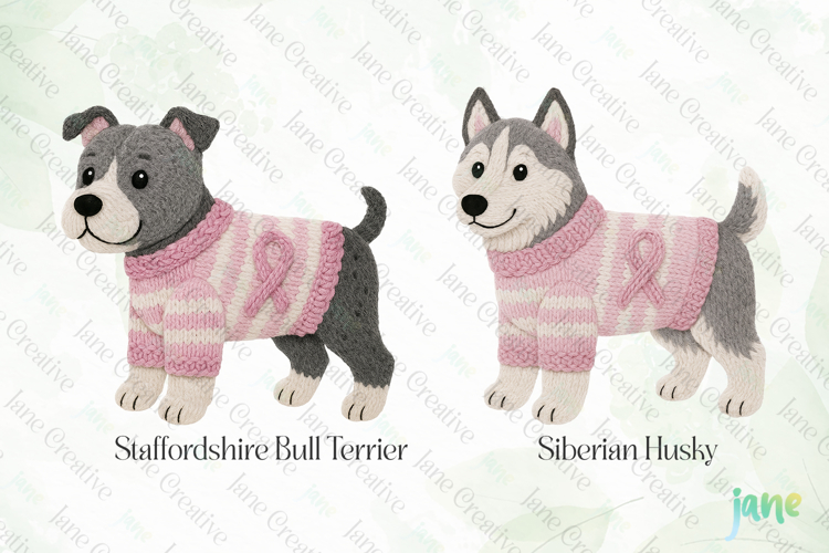 Knitted Breast Cancer Awareness Dogs Clipart