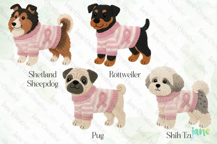 Knitted Breast Cancer Awareness Dogs Clipart