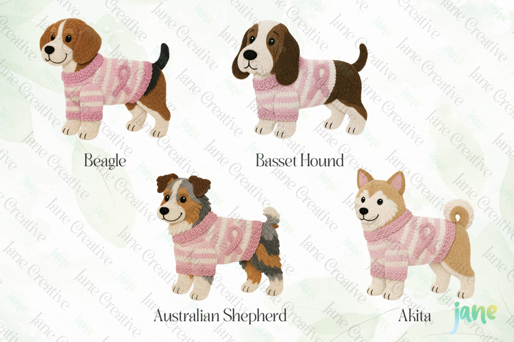 Knitted Breast Cancer Awareness Dogs Clipart