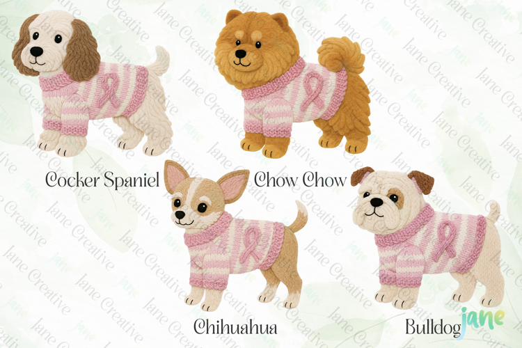 Knitted Breast Cancer Awareness Dogs Clipart