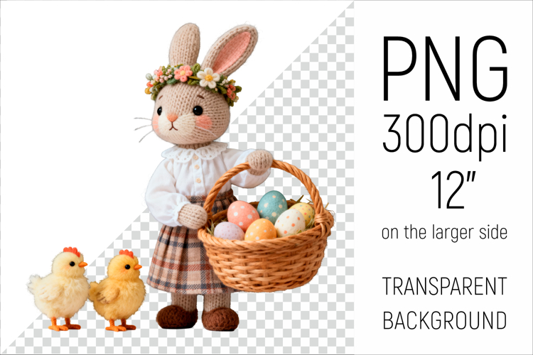 Knitted Bunny with Easter Basket | Amigurumi Rabbit Clipart