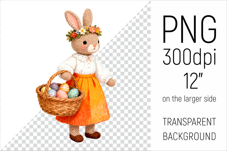 Knitted Bunny with Easter Basket | Amigurumi Rabbit Clipart