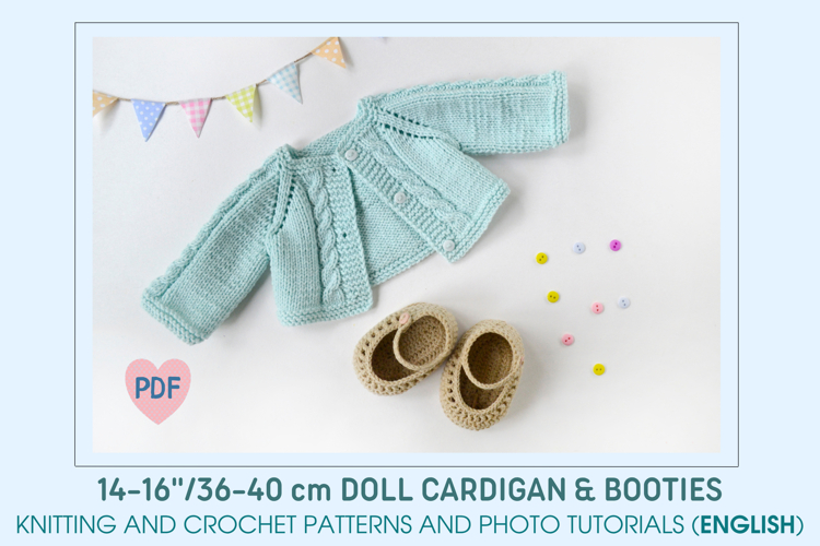 Knitted Cardigan & Booties for Waldorf dolls 14-16/36-40 cm