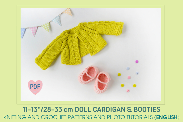 Knitted Cardigan & Booties for Waldorf dolls 11-13/28-33 cm