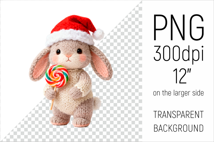 Knitted Christmas Bunny | Holiday Animal with Lollipop