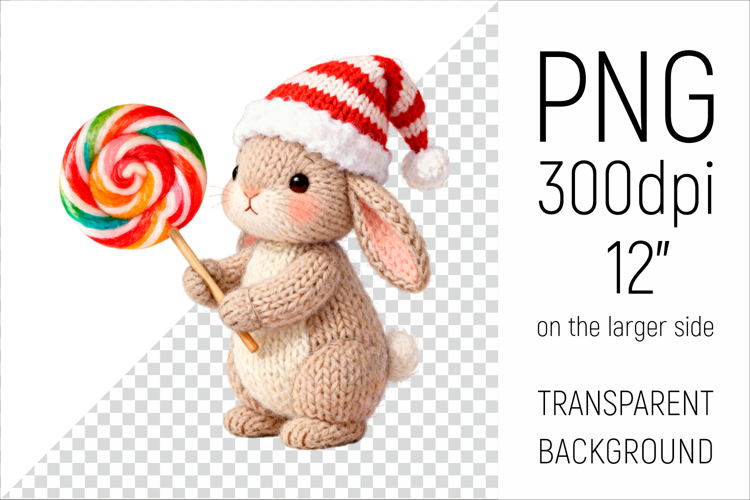 Knitted Christmas Bunny | Holiday Animal with Lollipop
