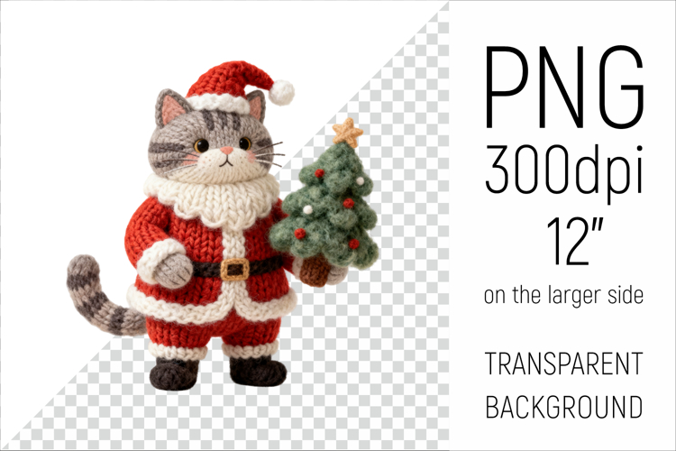 Knitted Christmas Cat | Holiday Animal with Firtree