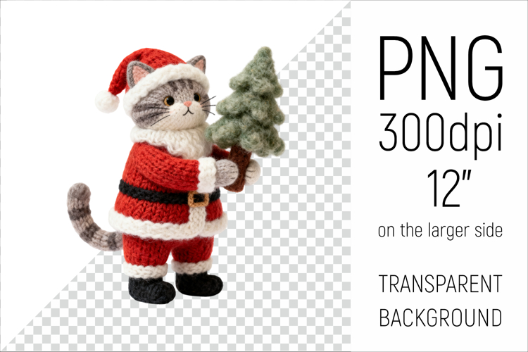 Knitted Christmas Cat | Holiday Animal with Firtree