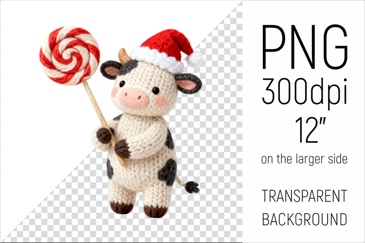 Knitted Christmas Cow | Holiday Animal with Lollipop