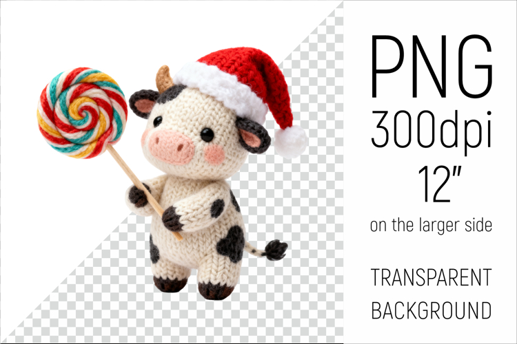 Knitted Christmas Cow | Holiday Animal with Lollipop