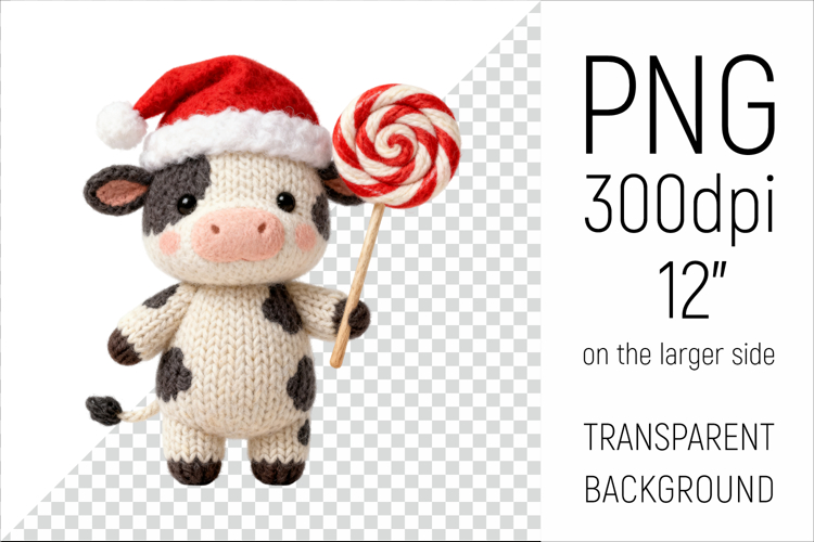 Knitted Christmas Cow | Holiday Animal with Lollipop