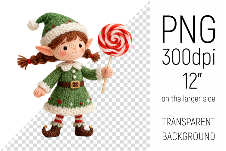 Knitted Christmas Elf Girl| Holiday Gnome with Lollipop