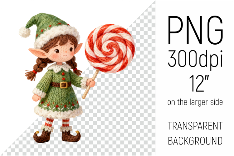 Knitted Christmas Elf Girl| Holiday Gnome with Lollipop