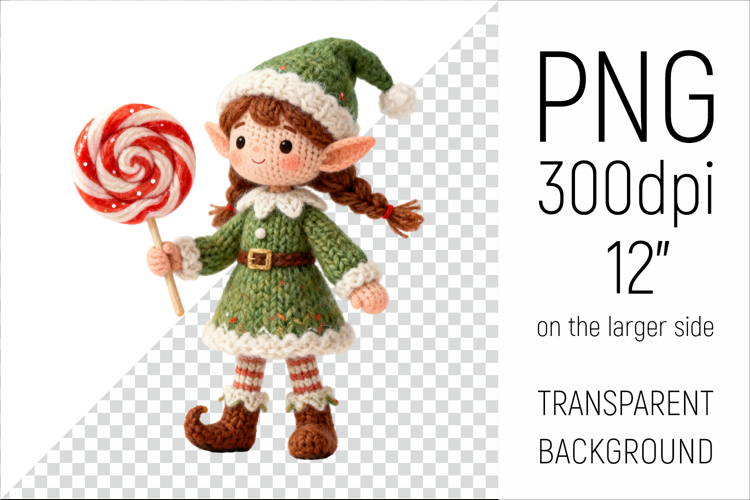 Knitted Christmas Elf Girl| Holiday Gnome with Lollipop