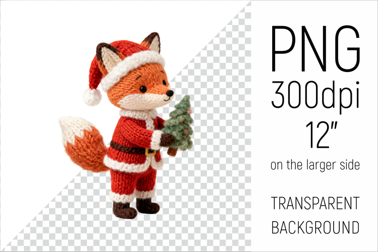 Knitted Christmas Fox | Holiday Animal with Firtree