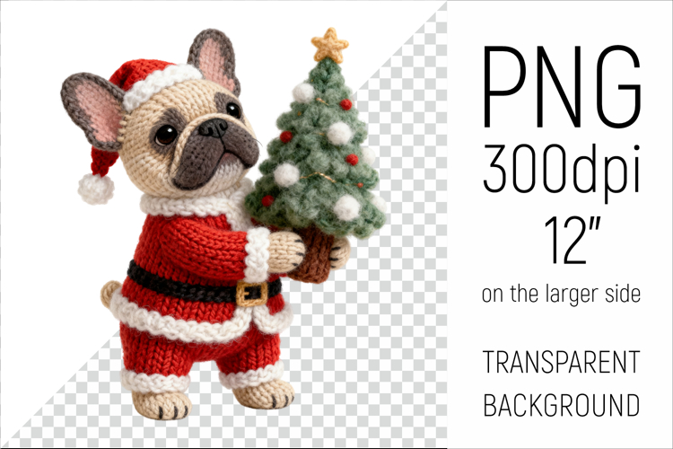 Knitted Christmas French Bulldog | Holiday Dog with Firtree