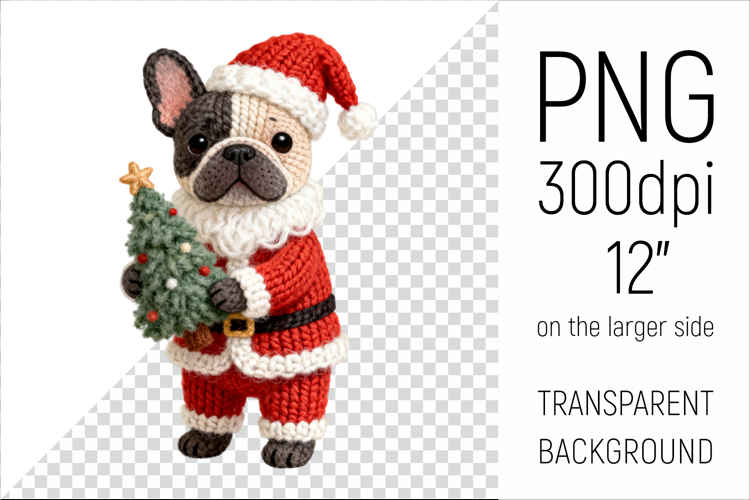 Knitted Christmas French Bulldog | Holiday Dog with Firtree