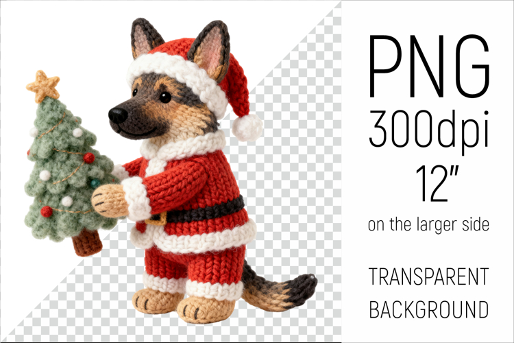 Knitted Christmas German Shepherd | Holiday Dog with Firtree