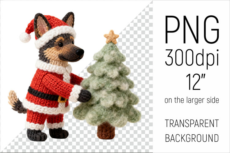 Knitted Christmas German Shepherd | Holiday Dog with Firtree