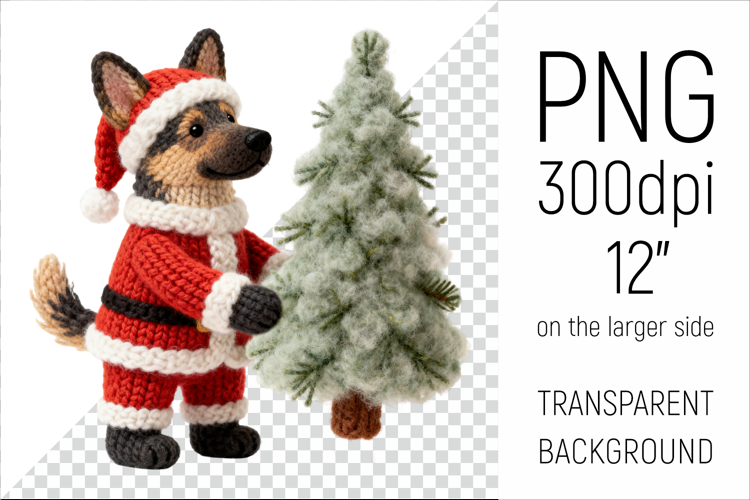 Knitted Christmas German Shepherd | Holiday Dog with Firtree