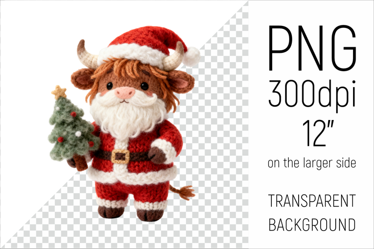 Knitted Christmas Highland Cow | Holiday Animal with Firtree