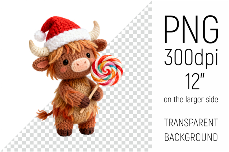 Knitted Christmas Highland Cow | Holiday Animal with Lollipo