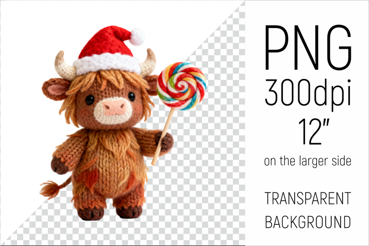 Knitted Christmas Highland Cow | Holiday Animal with Lollipo