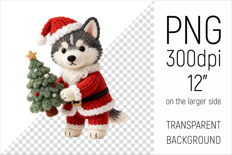 Knitted Christmas Husky Dog | Holiday Animal with Firtree