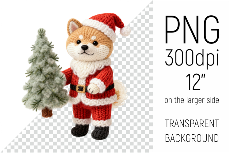 Knitted Christmas Japanese Akita | Holiday Dog with Firtree