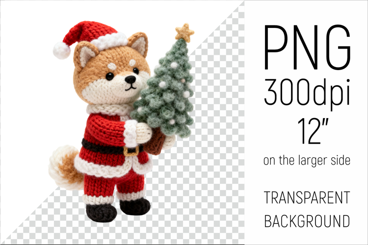 Knitted Christmas Japanese Akita | Holiday Dog with Firtree