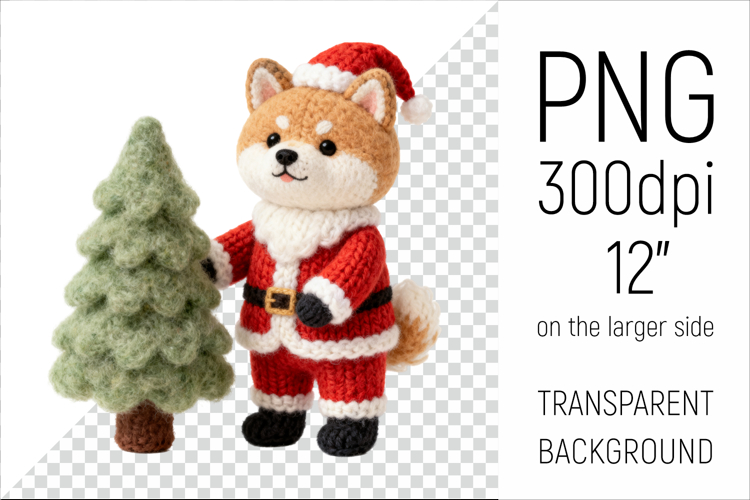 Knitted Christmas Japanese Akita | Holiday Dog with Firtree