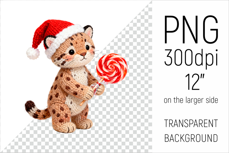 Knitted Christmas Leopard | Holiday Animal with Lollipop