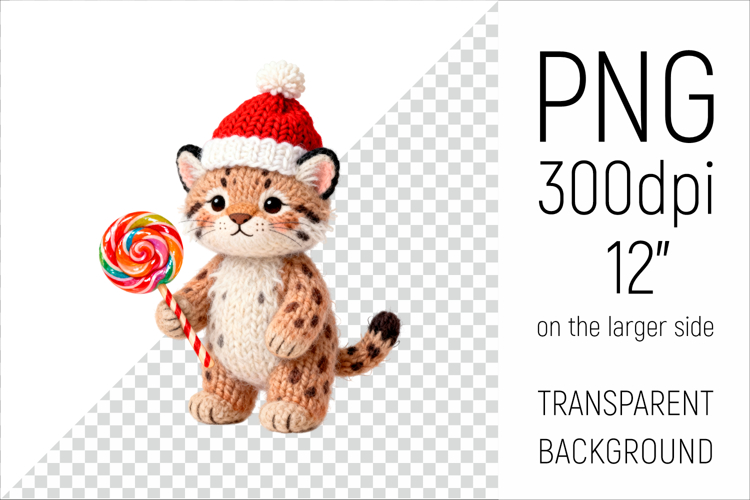 Knitted Christmas Leopard | Holiday Animal with Lollipop
