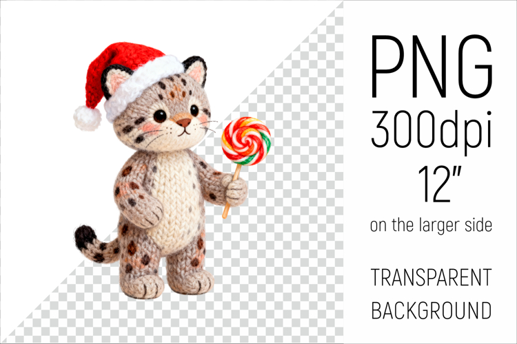 Knitted Christmas Leopard | Holiday Animal with Lollipop