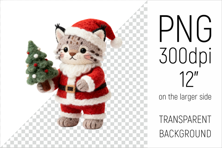 Knitted Christmas Lynx with firtree. This illustration is created in a soft, cozy, handmade knit style, making it ideal for seasonal crafts and gifts.