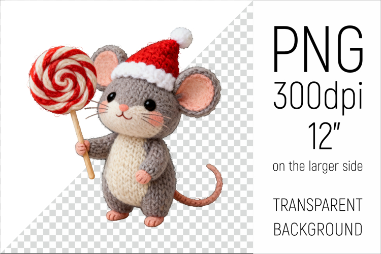 Knitted Christmas Mouse | Holiday Animal with Lollipop
