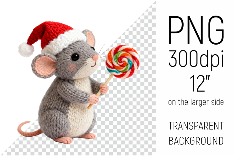 Knitted Christmas Mouse | Holiday Animal with Lollipop