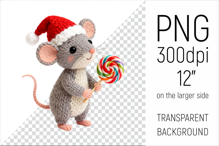 Knitted Christmas Mouse | Holiday Animal with Lollipop