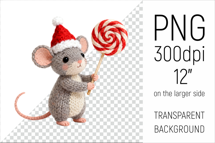 Knitted Christmas Mouse | Holiday Animal with Lollipop