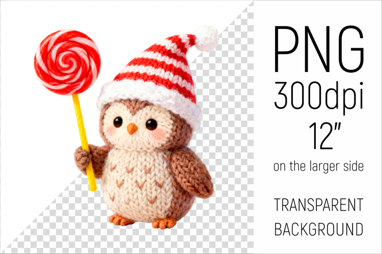 Knitted Christmas Owl | Holiday Animal with Lollipop